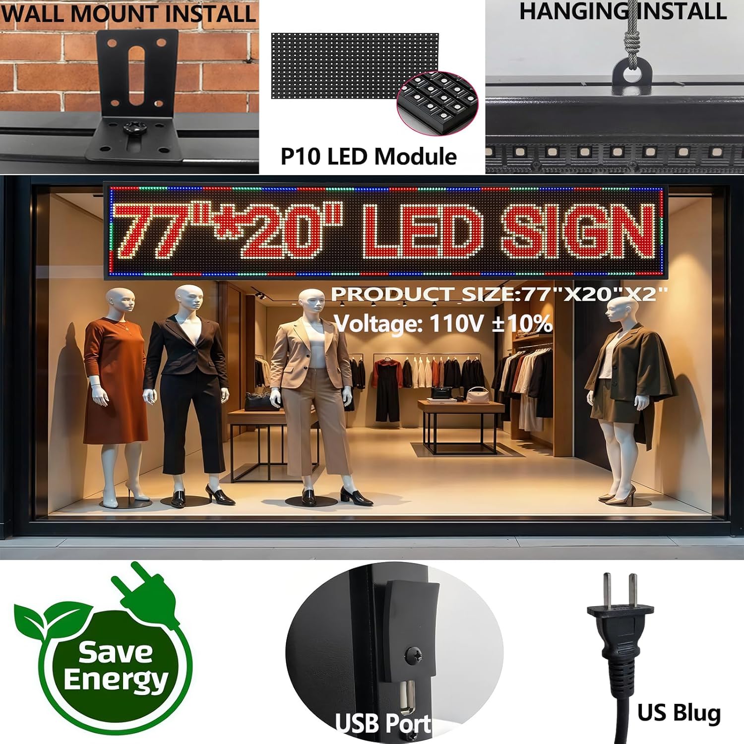 Outdoor P10 LED Scrolling Programmable Sign, Bright High Visibility Digital Led Signage Displays, Message Signs for Business, Restaurant, Window Shop - Image 5